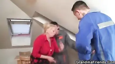 Mature Stockinged Slut Enjoys Repairmen