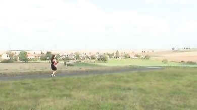 Mature Lady Rides Outdoors