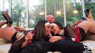 Horny Cougar Nuns Share Priest's Cock