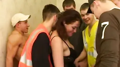 Russian Cougar Gangbanged by Young Studs