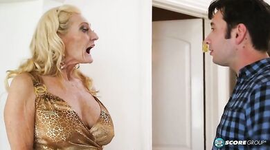 Mature Blonde Pleases Young Stud