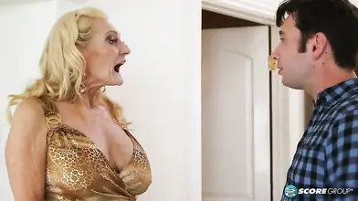 Mature Blonde Pleases Young Stud