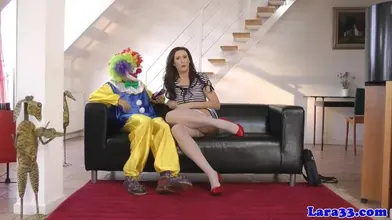 Clown Cheers Up Cougar's Shaved Twat