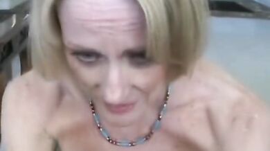 Skinny Mature Blonde Sucks Big Dick