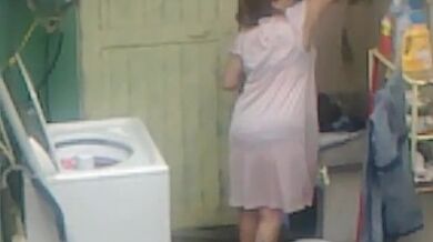 Curvy Mom Caught in Laundry Room
