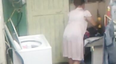 Curvy Mom Caught in Laundry Room