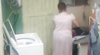 Curvy Mom Caught in Laundry Room