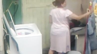 Curvy Mom Caught in Laundry Room