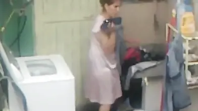 Curvy Mom Caught in Laundry Room