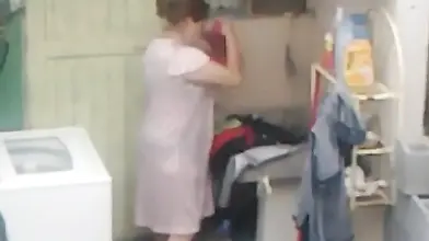 Curvy Mom Caught in Laundry Room