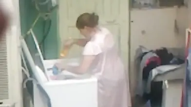 Curvy Mom Caught in Laundry Room