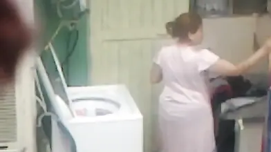 Curvy Mom Caught in Laundry Room
