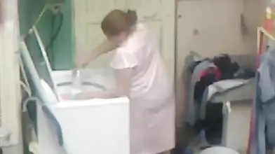 Curvy Mom Caught in Laundry Room