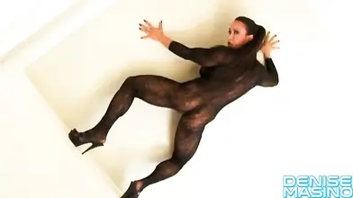 Muscular Cougar Denise Destroys Fishnets