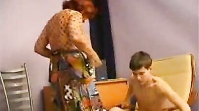 Mature Redhead Mom Sucks Young Boy's Dick