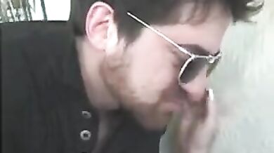 Pervert Licks Mature Babe's Big Breasts