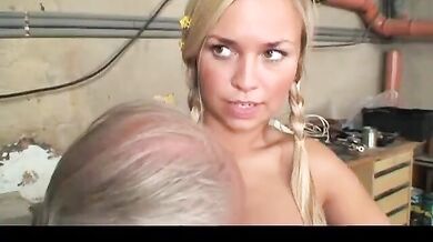 Blonde MILF Hires Handyman for Basement Repair