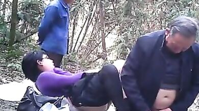 Mature Granny's Woodland Threesome