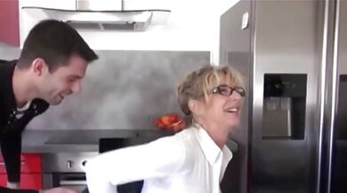 Blonde Cougar MILF Rides on Sofa