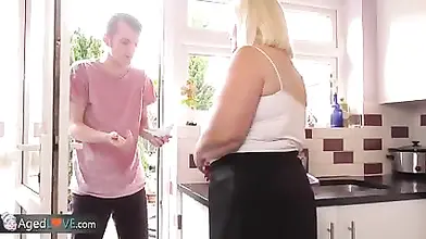 Mature Blonde Mom Gives a Blowjob