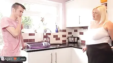 Mature Blonde Mom Gives a Blowjob