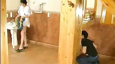 Brave Milf Seduces Bathroom Voyeur