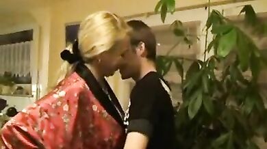 Blonde Mature in Stockings Rides Hard