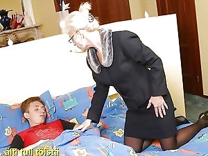 Luscious milf wakes up her step-son to fuck him rough