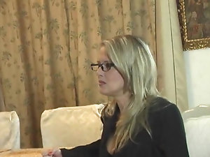 Hot fucking milf with glasses and teen blonde rides hard dick